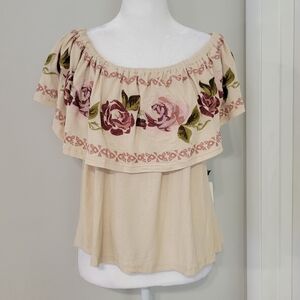 Haute Monde Womens Embroidered Top Medium Boho Festival Off Shoulder‎ Summer